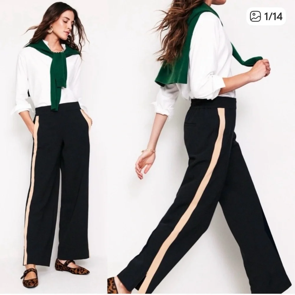 Boden Side Stripe Wide Leg Pants with Pockets - Black and Tan size 14R - Picture 1 of 7